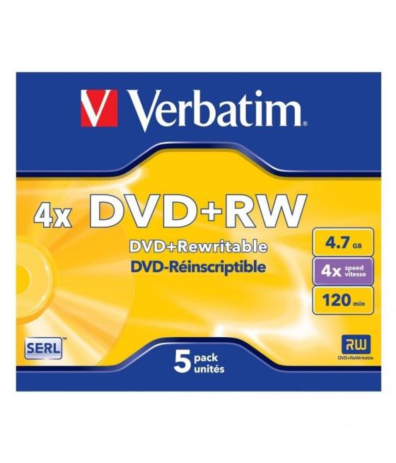 Verbatim dvd+rw, 4.7gb, 4x, 5 pack jewel case, superficie matt silver