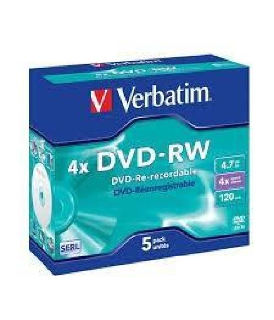Verbatim dvd-rw, 4.7gb, 4x, 5 pack jewel case, superficie matt silver