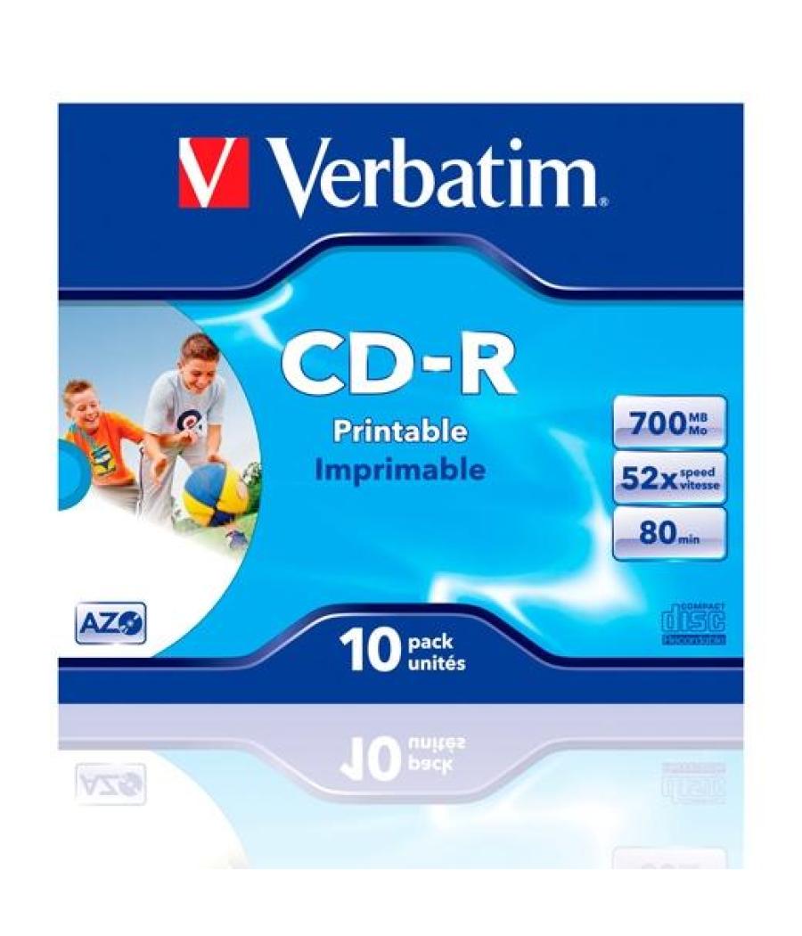 Verbatim cd-r azo, 700mb, 52x, 10 pack jewel case, superficie wide inkjet printable