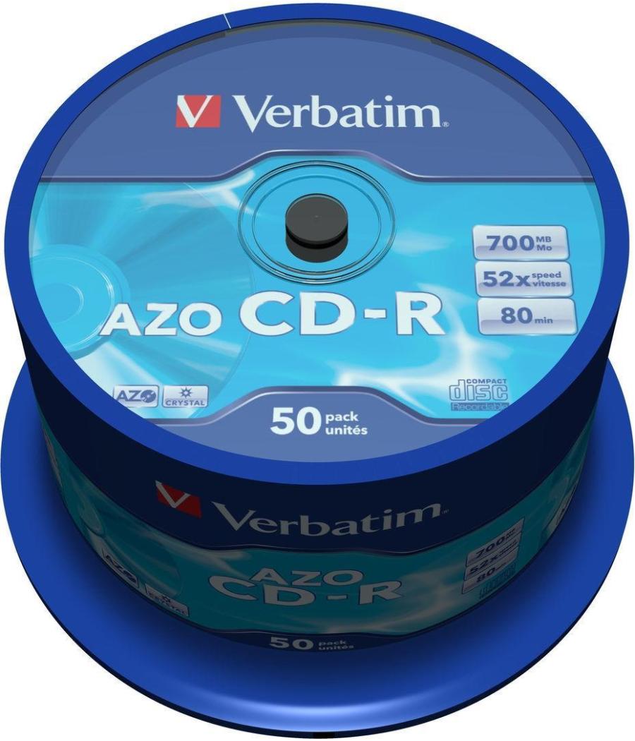 Verbatim cd-r azo, 700mb, 52x, 50 pack spindle, superficie crystal
