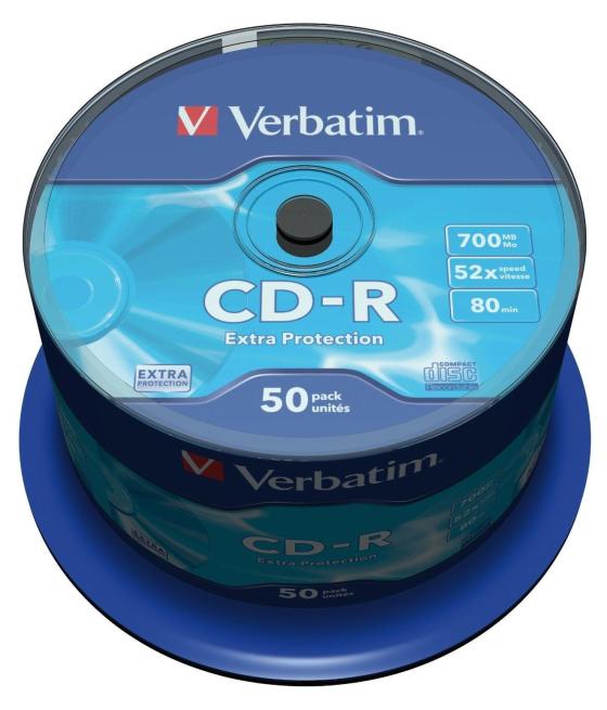 Verbatim cd-r, 700mb, 52x, 50 pack spindle, superficie extra protection