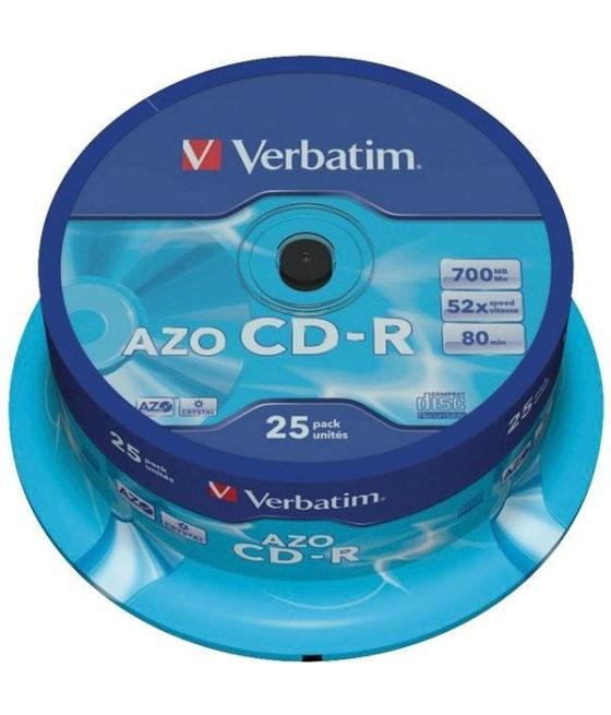 Verbatim cd-r azo, 700mb, 52x, 25 pack spindle, superficie crystal
