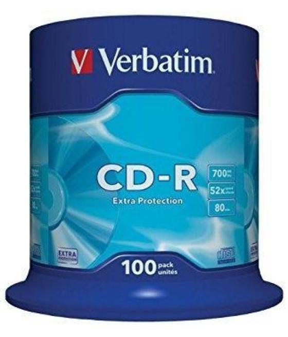 Verbatim cd-r, 700mb, 52x, 100 pack spindle, superficie extra protection
