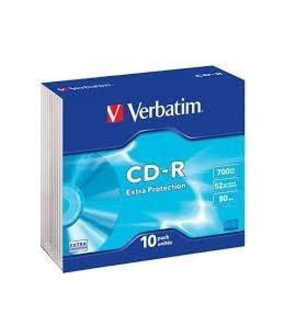 Verbatim cd-r, 700mb, 52x, 10 pack slim case, superficie extra protection