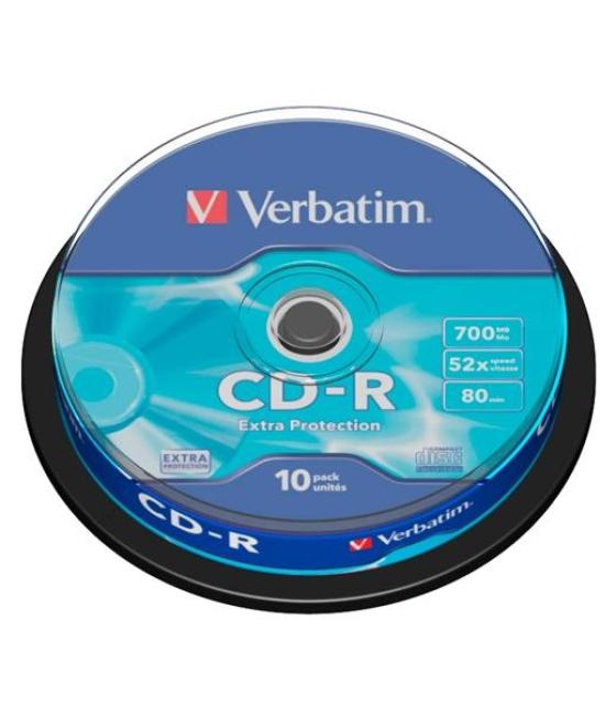 Verbatim cd-r, 700mb, 52x, 10 pack spindle, superficie extra protection
