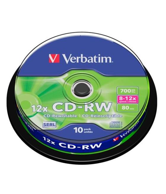 Verbatim cd-rw, 700mb, 12x, 10 pack spindle, superficie scratch resistant regrabable