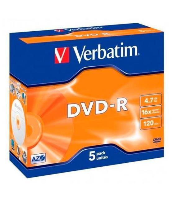 Verbatim dvd-r, 4.7gb, 16x, 5 pack branded jewel case, superficie matt silve