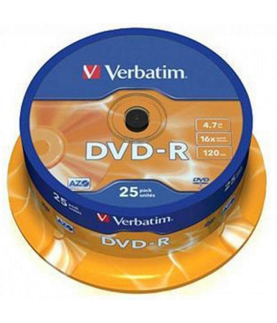 Verbatim dvd-r, 4.7gb, 16x, 25 pack spindle, superficie matt silver