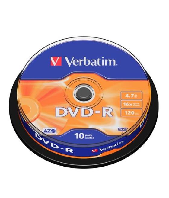Verbatim dvd-r, 4.7gb, 16x, 10 pack spindle, superficie matt silver