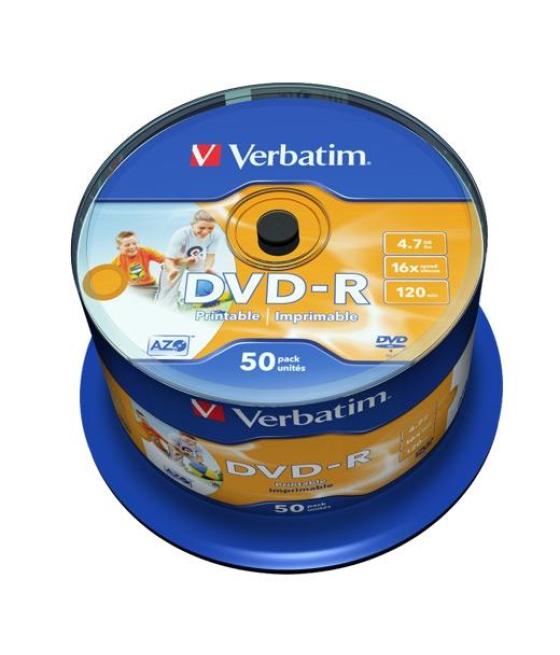 Verbatim dvd-r, 4.7gb, 16x, 50 pack spindle, superficie wide inkjet printable (21 -118mm)