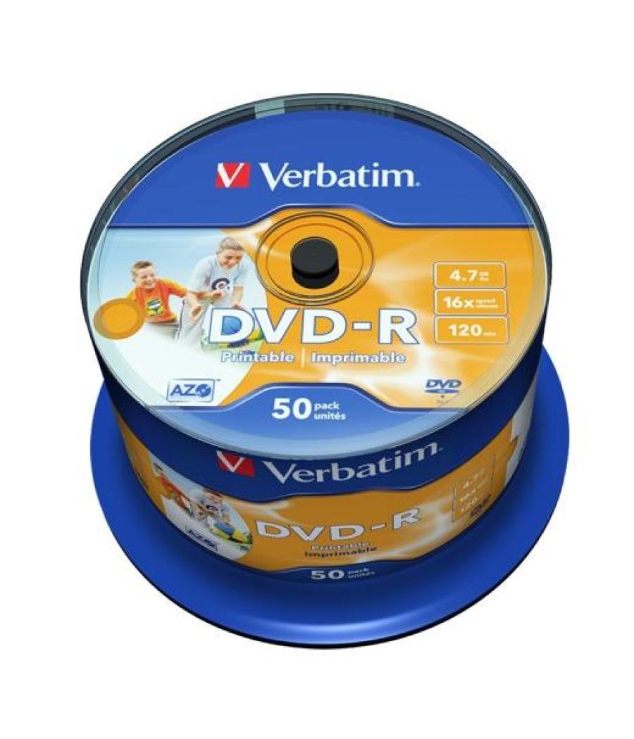 Verbatim dvd-r, 4.7gb, 16x, 50 pack spindle, superficie wide inkjet printable (21 -118mm)