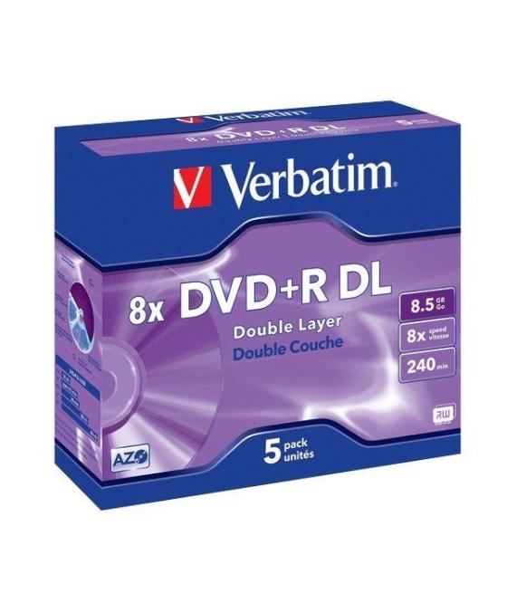 Verbatim dvd r doble capa, 8.5gb, 8x, 5 pack jewel case, superficie matt silver