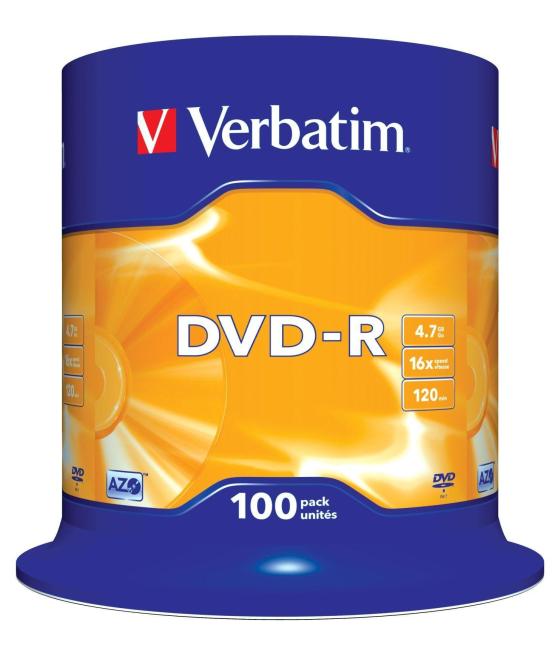 Verbatim dvd-r, 4.7gb, 16x, 100 pack spindle, superficie matt silver