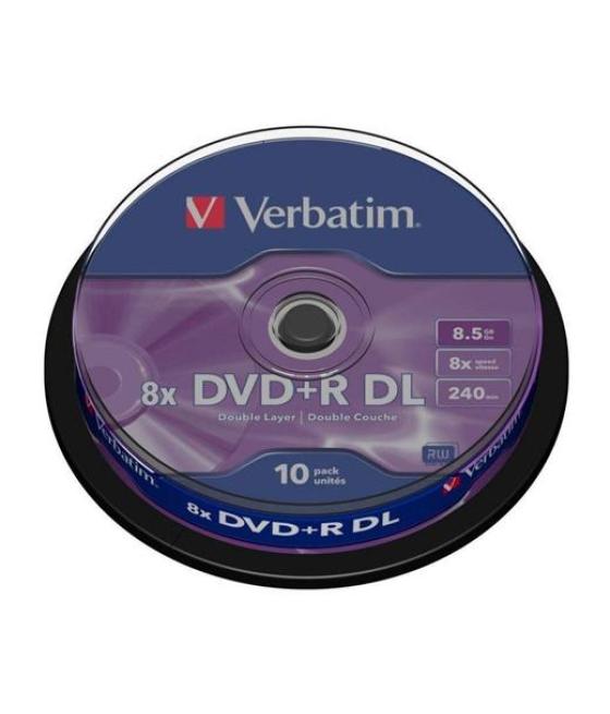 Verbatim dvd+r doble capa, 8.5gb, 8x, 10 pack spindle, superficie matt silver