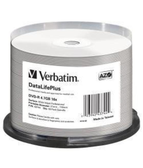 Verbatim dvd-r, 4,7gb, 16x, 50 pack spindle, datalife plus wide inkjet printable professional
