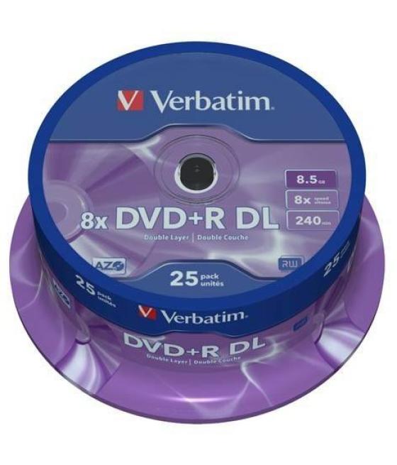 Verbatim dvd r doble capa, 8.5gb, 8x, 25 pack spindle, superficie matt silver