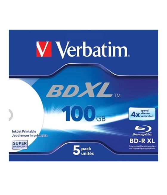 Verbatim bd-r xl blu-ray 100gb 4x speed datalife white inkjet printable - 5 en caja jewel