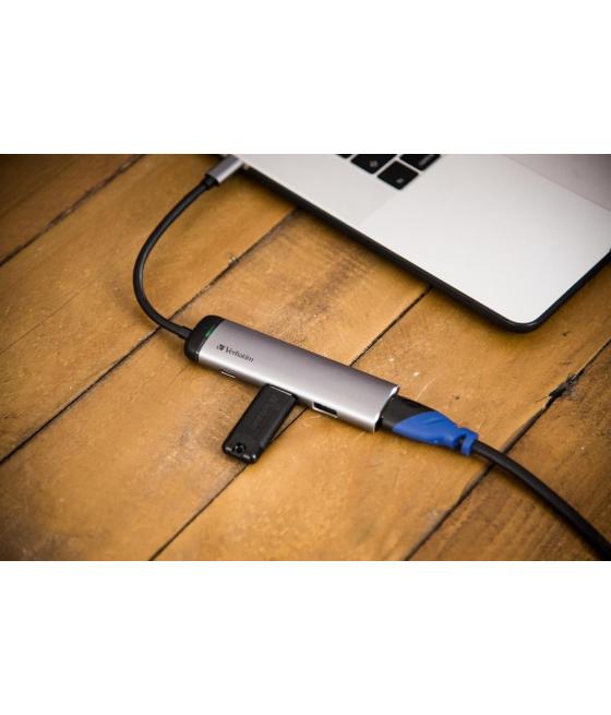 Verbatim hub multipuerto usb-c / 2xusb 3.0 / hdmi carga usb-c plata