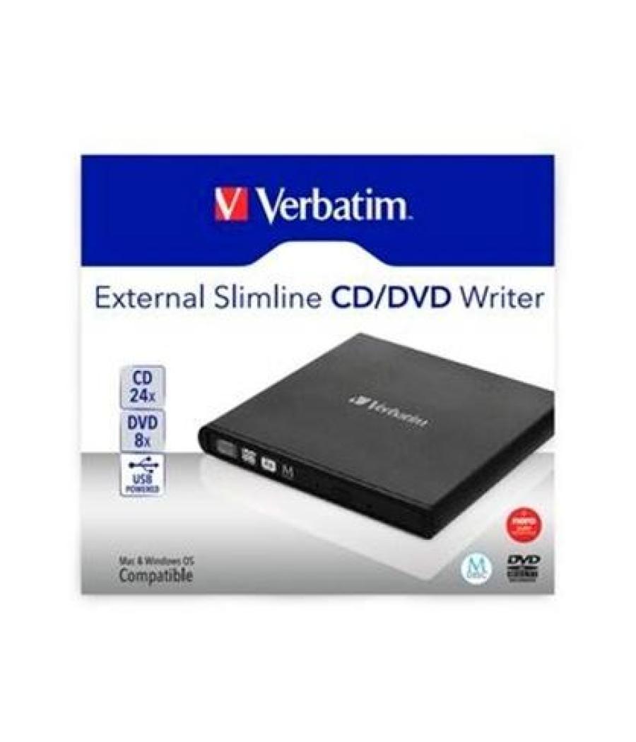 Verbatim grabadora y lector externo de cd/dvd slimline , compatible con la tecnología de archivado mdisc , alimentación a través