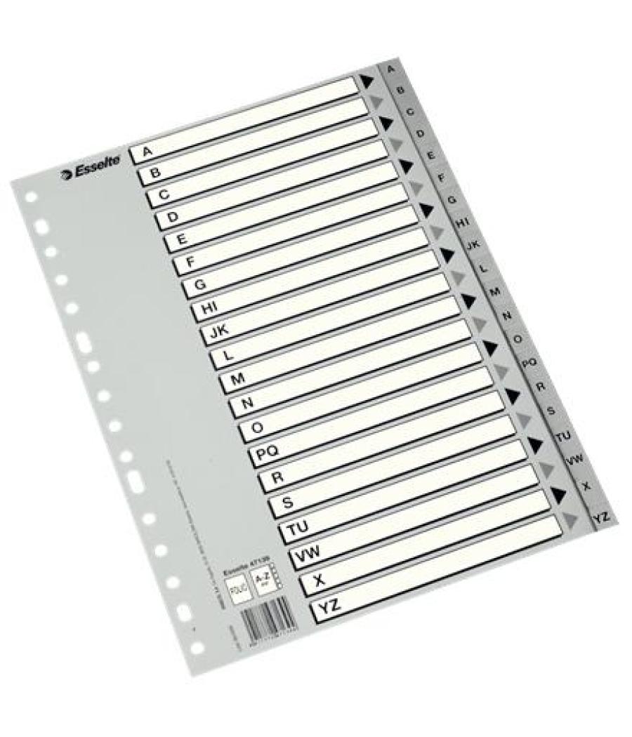 Esselte abecedario separador multitaladro polipropileno folio gris con carátula índice cartón blanco / negro