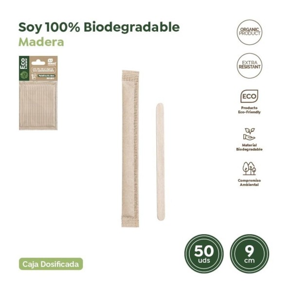 Paletina de madera 140x5x1 mm en funda de papel individual -caja 50u-
