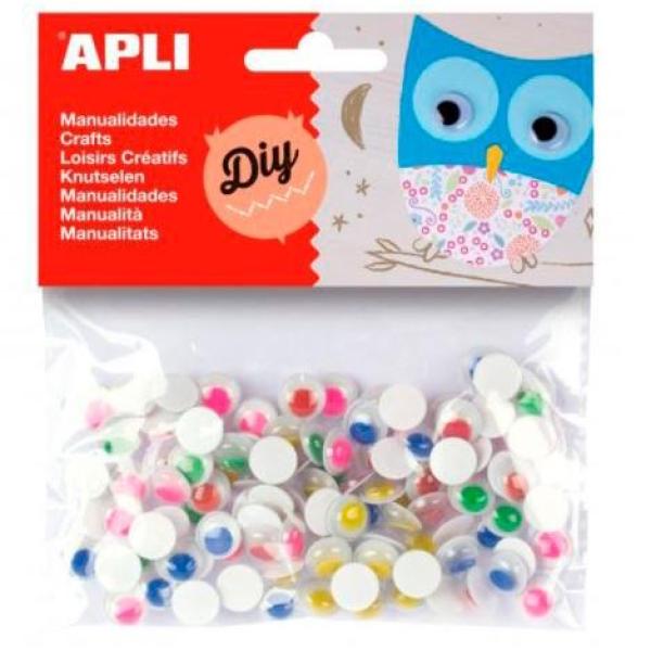 Apli ojos móviles pupila color redondos adhesivos surtido bolsa -100u-