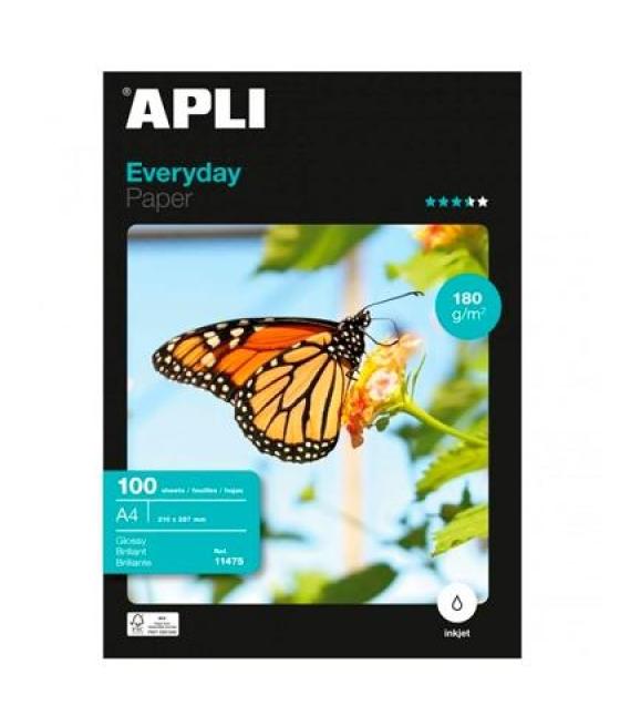 Apli papel fotográfico everyday a4 180gr inkjet paquete 100h blanco brillo