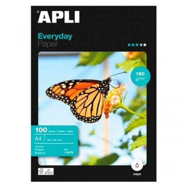 Apli papel fotográfico everyday a4 180gr inkjet paquete 100h blanco brillo