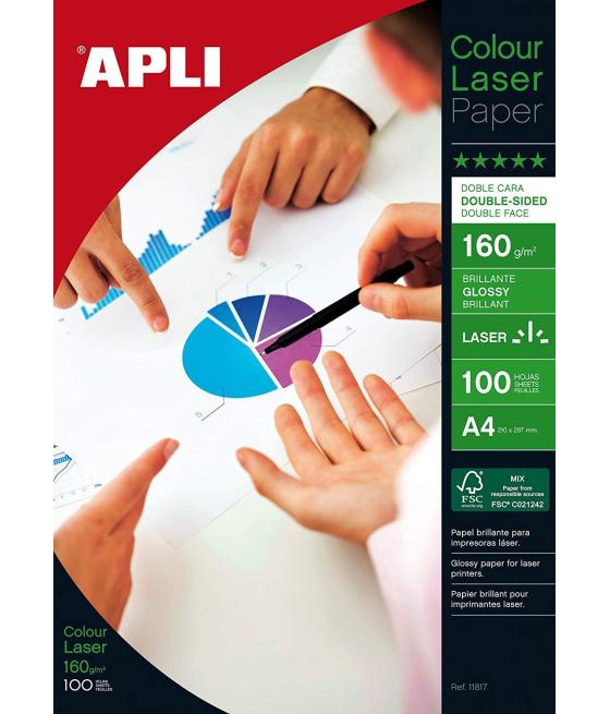 Apli papel fotográfico a4 160gr láser doble cara paquete 100h blanco brillo