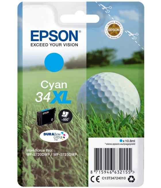 Epson cartuchos de tinta cian durabrite ultra ink, 34xl, embalaje individual, 1 x 10,8 ml