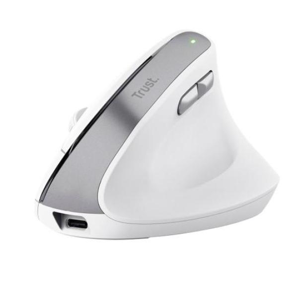Trust ratón bayo ii ergonómico vertical inalámbrico 2.4ghz 6 botones recargable blanco