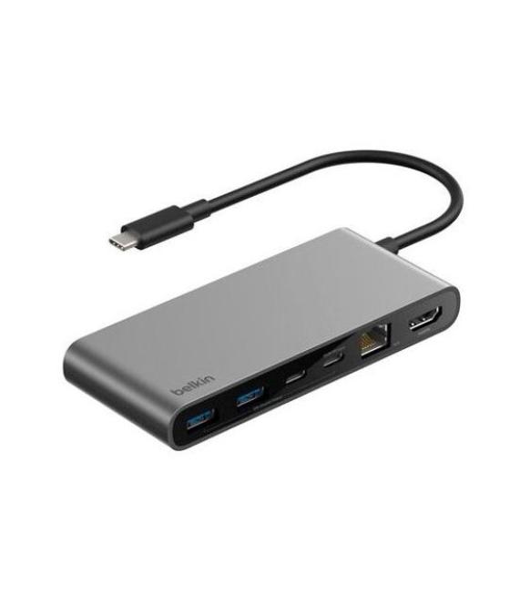 Belkin adaptador usb-c 8 en 1 ethernet, 2xusb-c, 2xusb-a, hdmi, sd, 1xmicrosd gris
