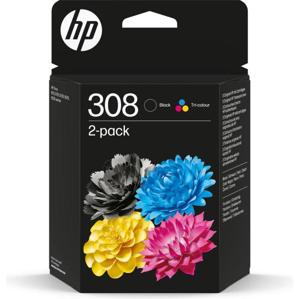 Hp tinta pack negro + tricolor envy series 6110, 6120, 6130, 6520, 6530 - nº 308