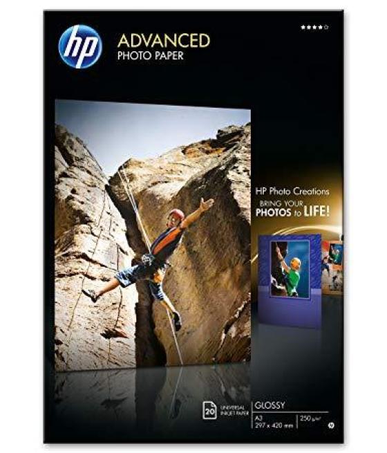 Hp papel fotográfico con brillo advanced 250gr/m2 tamaño a3, 297x420mm, 20 hojas