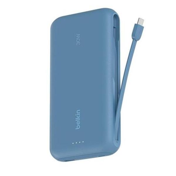 Belkin cargador power bank 20k mah 1 usb-a y 1 usb-c c/ cable integrado usb-c azul