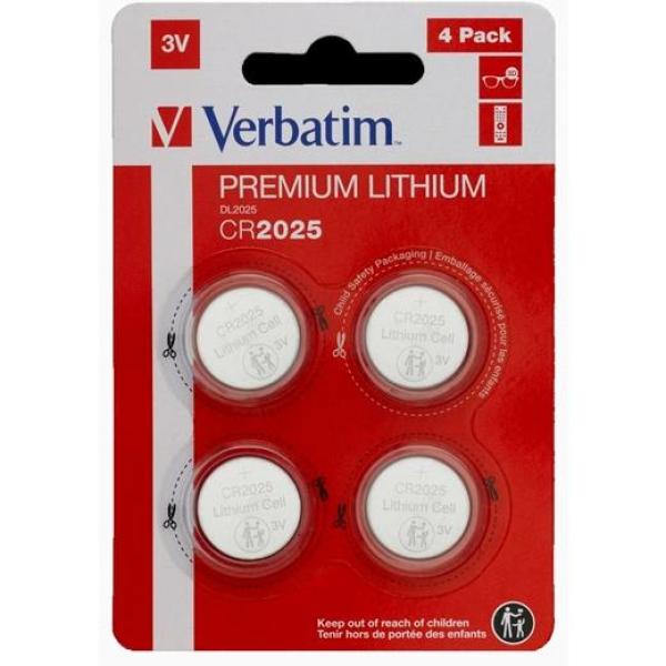 Verbatim pilas planas de litio 3v - cr2025 (4 pack)