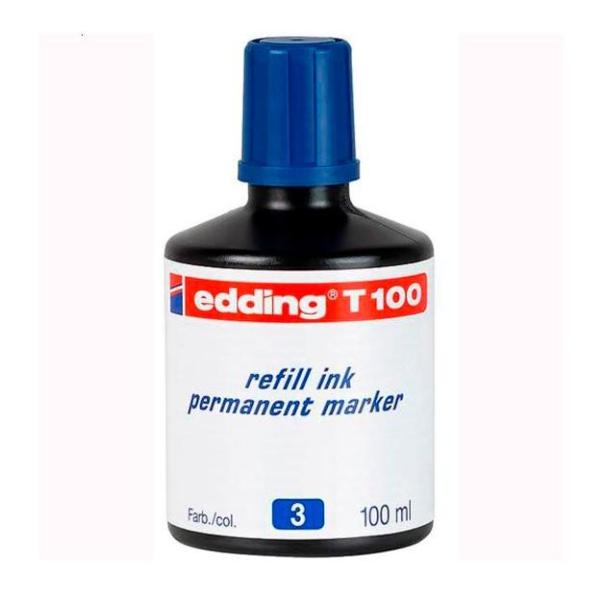 Edding frasco de tinta t100 para rotulador permanente 100ml azul