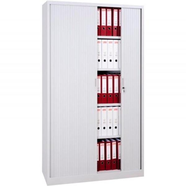 Armario metálico dos puertas persiana correderas 100x45x198 cm (ancho x fondo x alto) incluye 4 baldas acabado en gris. ( montad