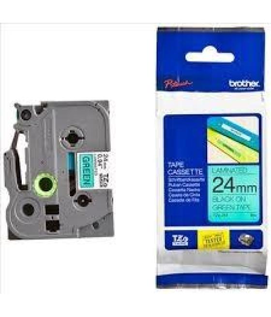 Brother cinta rotuladora laminada texto negro sobre verde - 24mmx8m