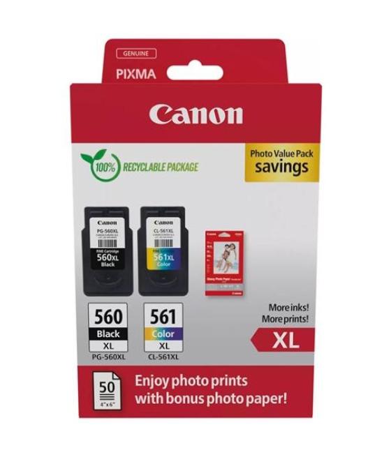 Canon tinta ecopack bk+ c/m/y + 50h papel fotográfico 10x15 para pixma ts 5350/5351/5352/5353/7450 - pg 560xl + cl 561xl