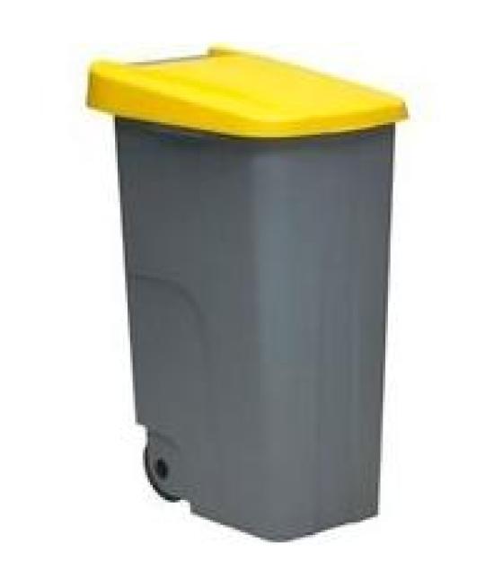 Denox contenedor de reciclaje c/ruedas y asa 110l gris c/tapa amarillo