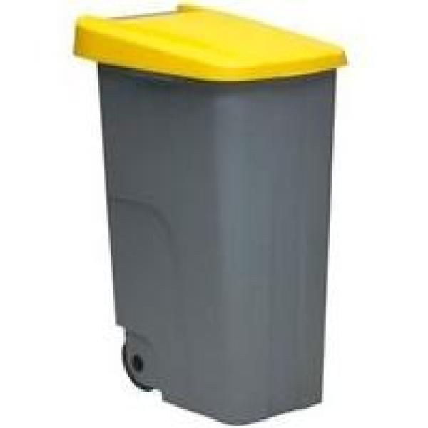 Denox contenedor de reciclaje c/ruedas y asa 110l gris c/tapa amarillo