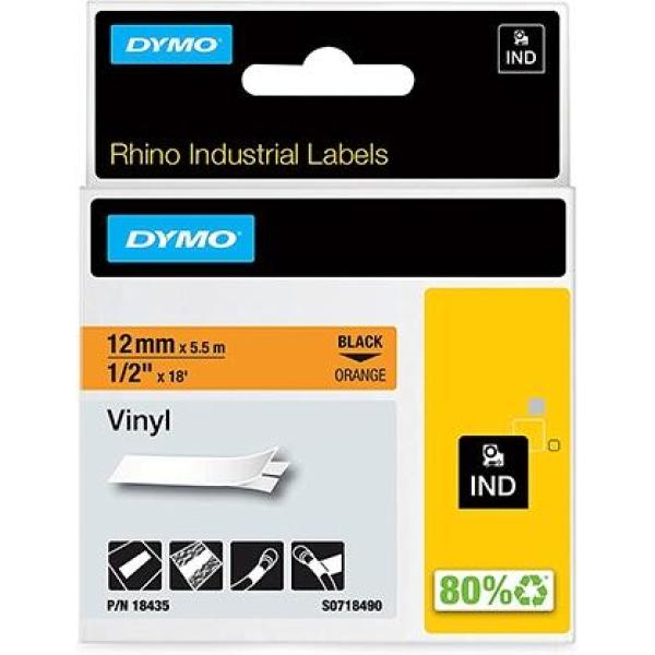 Dymo rhino cinta de etiquetas industrial adhesiva id1-12, negro sobre naranja de 12mmx5´5m, vinilo (s0718490)