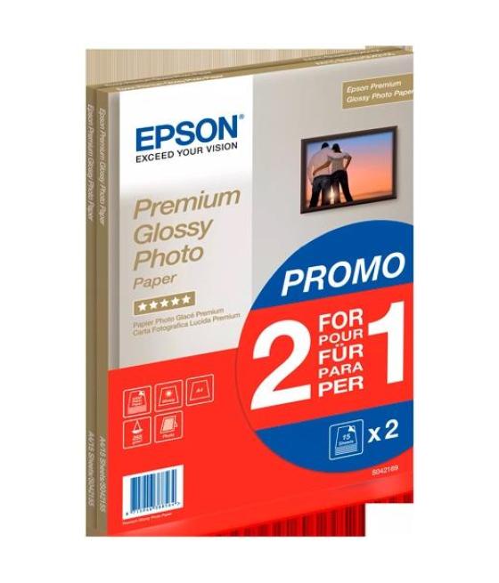 Epson papel premium glossy photo a4 255gr paquete 15h promoción 2x1 blanco brillo