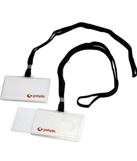 Grafoplás portadistintivos inyectado + cordon negro 65x95mm pack -50u-