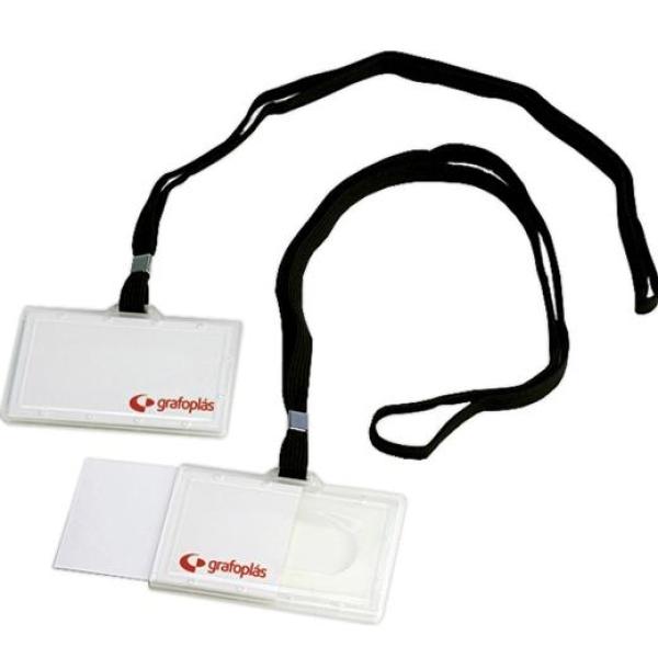 Grafoplás portadistintivos inyectado + cordon negro 65x95mm pack -50u-