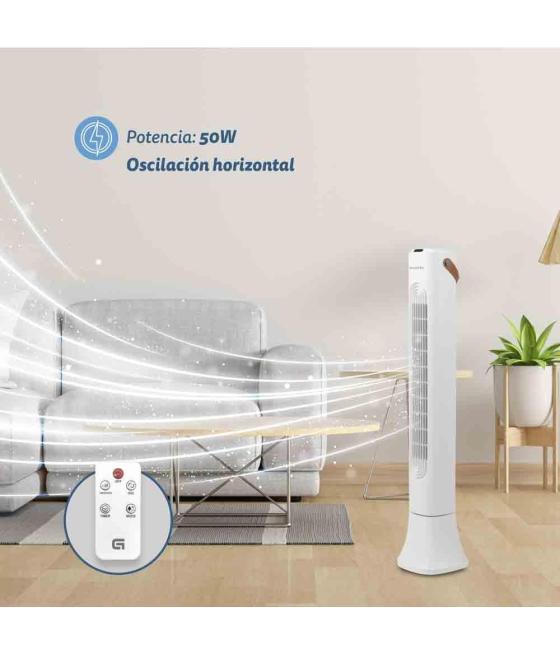 Grunkel ventilador de torre 50w 3 velocidades c/temporizador y mando a distancia blanco
