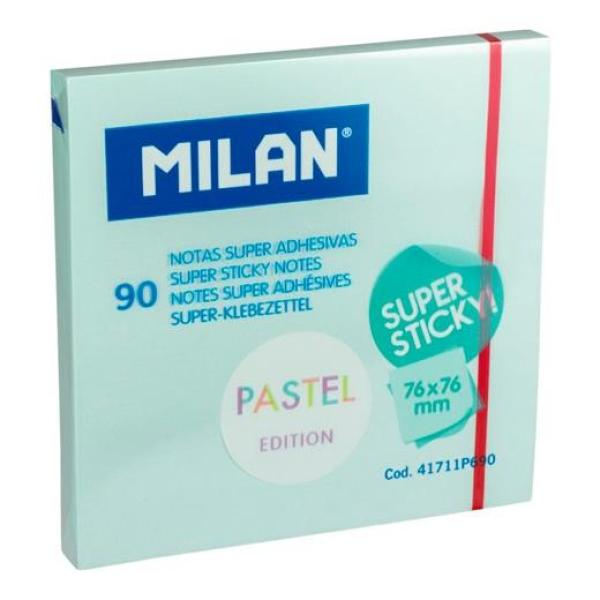 Milan bloc notas super adhesivas 90h 76x76mm edición pastel azul