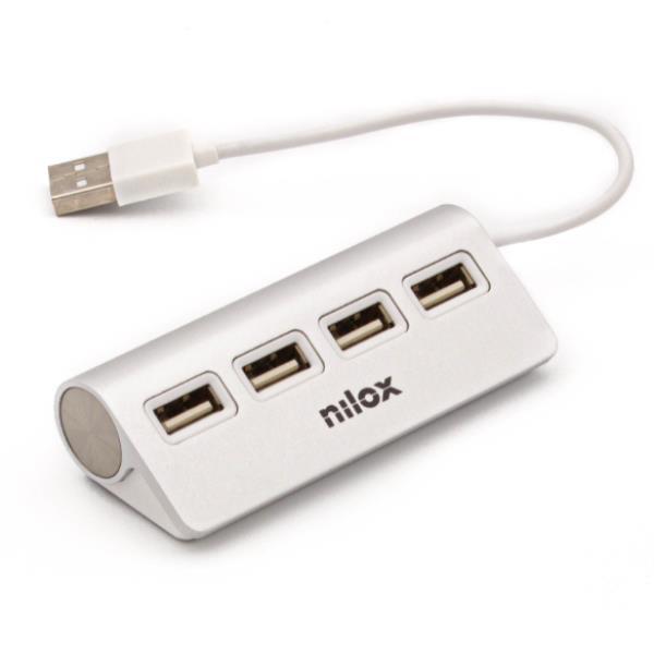 Nilox hub 4 puertos usb 2.0 cable 15,5 cm aluminio blanco