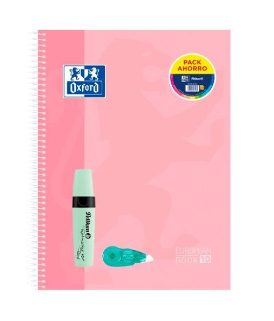 Oxford pack cuaderno europeanbook 10 touch 150h a4+ 5x5 tapa extradura + textmarker 490 + fancy roller pastel